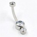 BELLY_10_06 ASTM F136 Titanium 14G (1.6MM) Internally Threaded White Dual Stone Belly Button Piercing 10MM