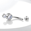 BELLY_10_06 ASTM F136 Titanium 14G (1.6MM) Internally Threaded White Dual Stone Belly Button Piercing 10MM