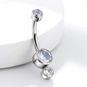 BELLY_10_06 ASTM F136 Titanium 14G (1.6MM) Internally Threaded White Dual Stone Belly Button Piercing 10MM