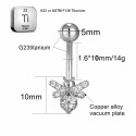 BELLY_10_12 ASTM F136 Titanium 14G (1.6MM) Externally Threaded White Bee Shape Belly Button Piercing 12MM