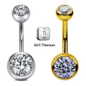 BELLY_10_15 ASTM F136 Titanium 14G (1.6MM) Externally Threaded Round Crystal Belly Button Piercing 10MM