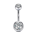 BELLY_10_15 ASTM F136 Titanium 14G (1.6MM) Externally Threaded Round Crystal Belly Button Piercing 10MM