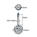 BELLY_10_15 ASTM F136 Titanium 14G (1.6MM) Externally Threaded Round Crystal Belly Button Piercing 10MM