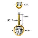 BELLY_10_15 ASTM F136 Titanium 14G (1.6MM) Externally Threaded Round Crystal Belly Button Piercing 10MM