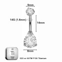 Belly_14_09 ASTM F136 Titanium 14G (1.6MM) Internally Threaded White Water Drop Belly Button Piercing 14MM