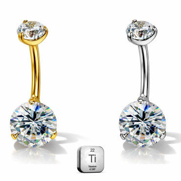 Titanium Belly Piercing – Round Stone Design