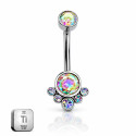 Titanium Internally Threaded AB Stone Cluster Belly Bar