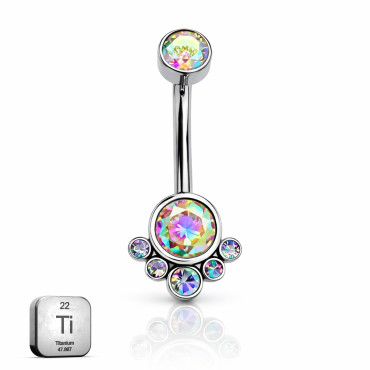 Titanium Internally Threaded AB Stone Cluster Belly Bar