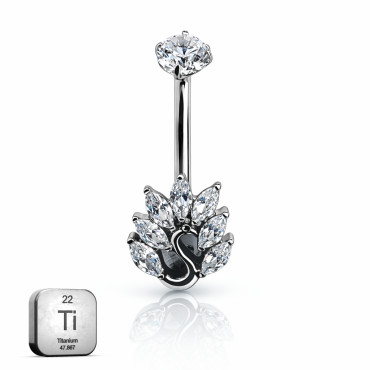 Titanium Crystal Leaf Belly Button Ring