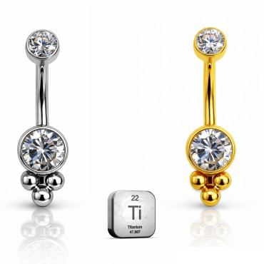 Titanium Belly Button Ring with Triple Ball Accent