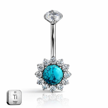 Titanium Turquoise Flower Navel Piercing Jewelry