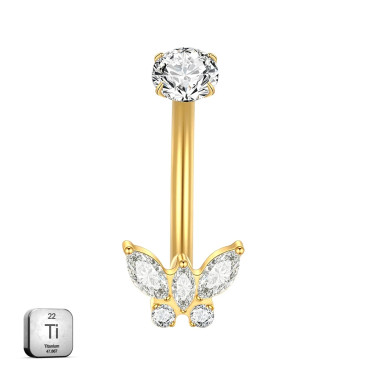 Golden Titanium Butterfly Belly Ring | 14G (1.6MM) | 10MM Bar
