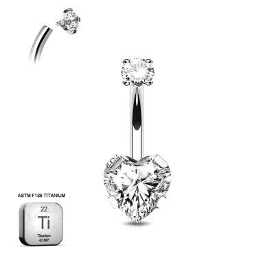 Heart-Cut CZ Belly Piercing | 14G (1.6MM) | 10MM Bar