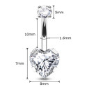 Heart-Cut CZ Belly Piercing | 14G (1.6MM) | 10MM Bar