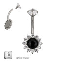 Black Onyx & CZ Sunflower Belly Piercing