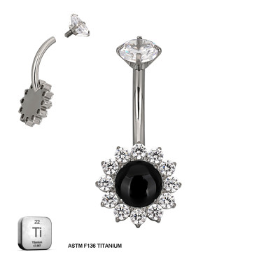 Black Onyx & CZ Sunflower Belly Piercing