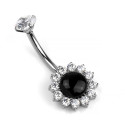 Black Onyx & CZ Sunflower Belly Piercing