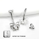 Titanium 14G (1.6MM) Internally Threaded Butterfly Belly Button Piercing 12MM