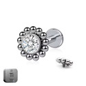 Natural Titanium 16G (1.2MM) Internally Threaded Round Dotted Crystal Piercing Stud