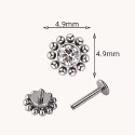 Natural Titanium 16G (1.2MM) Internally Threaded Round Dotted Crystal Piercing Stud
