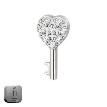 Natural Titanium 16G (1.2MM) Internally Threaded Key Heart Piercing Stud