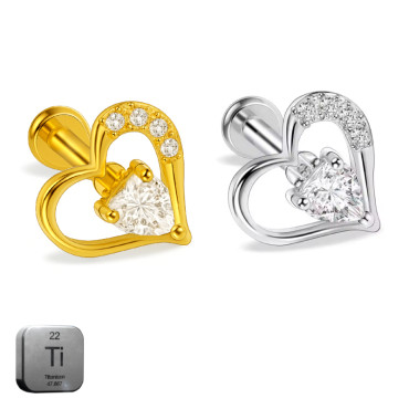 Titanium 16G (1.2MM) Internally Threaded Heart Stud
