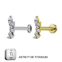 ASTM F136 Titanium 16G (1.2MM) Internally Threaded Curved 4CZ Piercing Stud