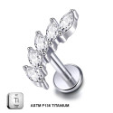 ASTM F136 Titanium 16G (1.2MM) Internally Threaded Curved 5CZ Piercing Stud