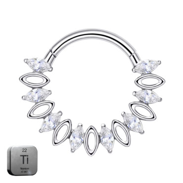 Natural Titanium Clicker Crystal Daith & Septum Piercing Hoop 16G 8MM