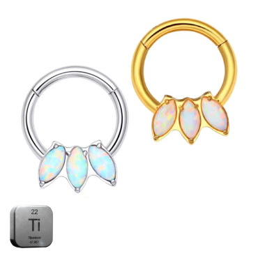 Titanium 3 Opal Stone Daith & Septum Piercing Hoop 16G 8MM