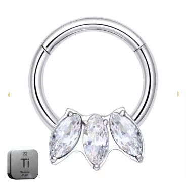 Natural Titanium 3 Marquise Crystal Daith & Septum Piercing Hoop 16G 8MM