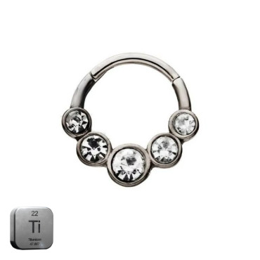 Natural Titanium 5 Round Crystal Daith & Septum Piercing Hoop 16G 8MM