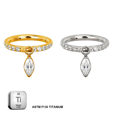 Marquise CZ Hinged Hoop – Titanium Elegance