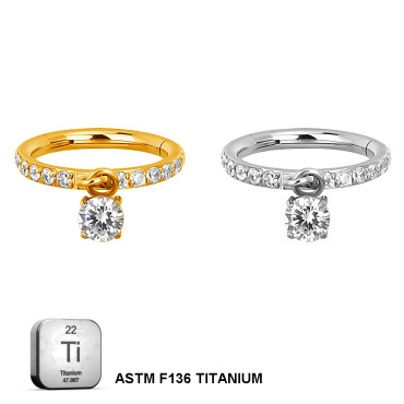Round CZ Dangle Hinged Hoop – Delicate Radiance in Titanium