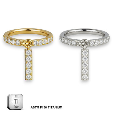 Bar CZ Dangle Hinged Hoop – Sleek Sparkle in Titanium