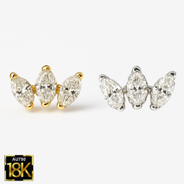 Marquise Trinity Diamond Stud – 18K Gold (Threaded Flat Back)