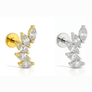 18K Gold Five Marquise Cluster Labret Lab Diamonds