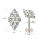 Natural Titanium 16G (1.2MM) Internally Threaded 9 Crystal with Diamond Shaped Piercing Stud