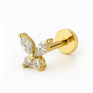 18K Yellow Gold Butterfly Labret with VVS D Color Lab Diamonds