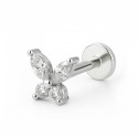 18K White Gold Butterfly Labret with VVS D Color Lab Diamonds