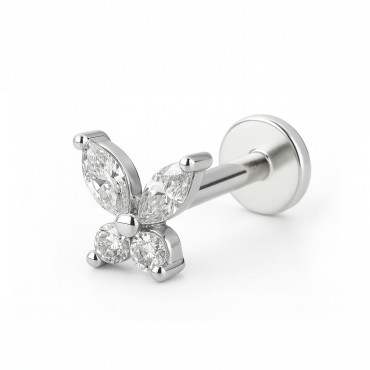18K White Gold Butterfly Labret with VVS D Color Lab Diamonds