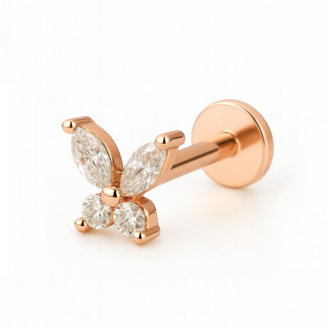 18K Rose Gold Butterfly Labret with VVS D Color Lab Diamonds