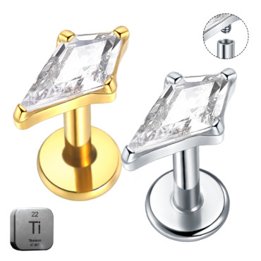 Titanium 16G (1.2MM) Internally Threaded Diamond Cut Crystal Piercing Stud