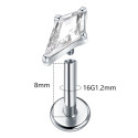 Titanium 16G (1.2MM) Internally Threaded Diamond Cut Crystal Piercing Stud