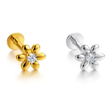18K Gold Flower Labret with VVS D Color Lab Diamond