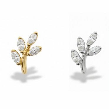 18K Gold Leaf Marquise Natural Diamond Stud (Right & Left)