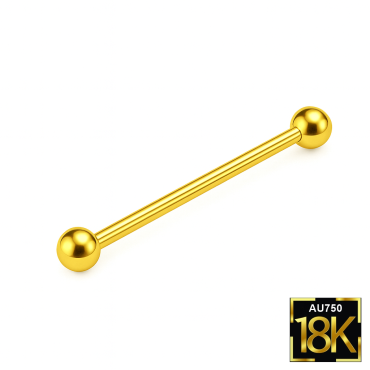 18K Yellow Gold Industrial Barbell Piercing – 38mm, 14G 