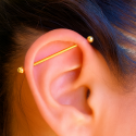 18K Yellow Gold Industrial Barbell Piercing – 38mm, 14G 