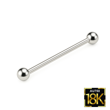 18K White Gold Industrial Barbell Piercing – 38mm, 14G