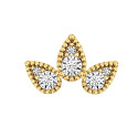 14K Solid Gold 18G Threadless Push Pin Flat Back 3CZ Triplet Petal Stud